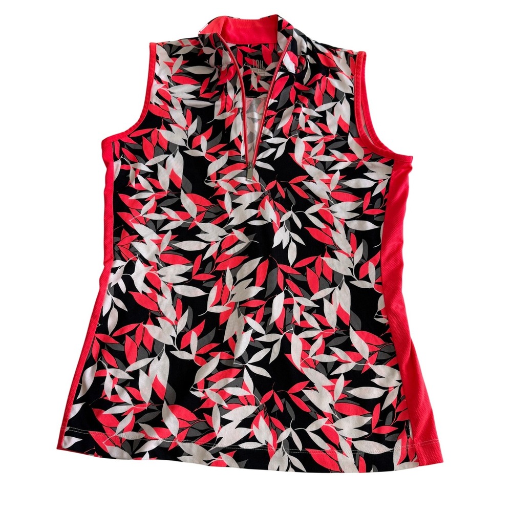 Tail White Label Womens Pink Black Leaf Print Golf Polo Sleeveless Top XS GH1310